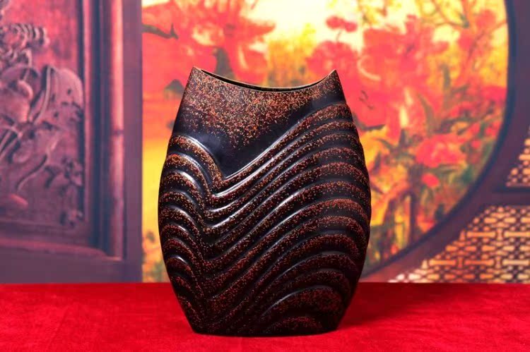 江西漆器擺件鄱陽(yáng)脫胎收藏漆器精品工藝裝飾擺件肌理裝飾工藝魚瓶