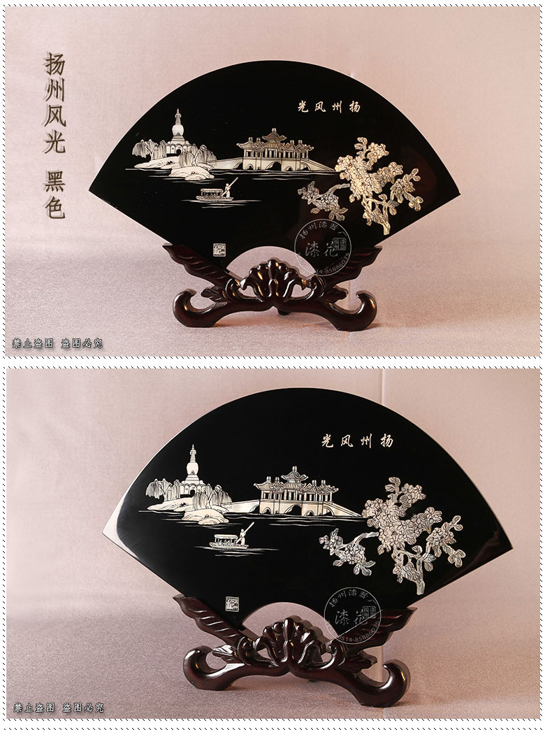 揚州漆器廠漆花牌手工扇形貝殼臺屏擺件插屏裝飾商務禮品創意工藝品外